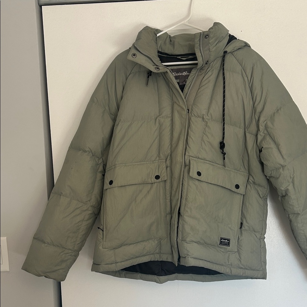 Eddie Bauer Olive Puffer Coat DOWN - very warm!
